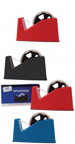 Tape Dispenser, (Ideal for Desk) Large: Black, Red, Blue