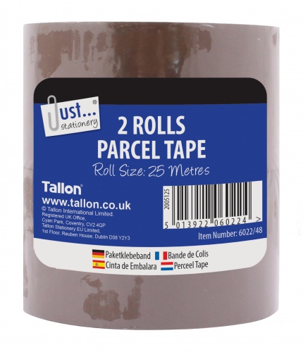 Tape, 48mm x 25m, Brown Parcel Tape, 2 Rolls