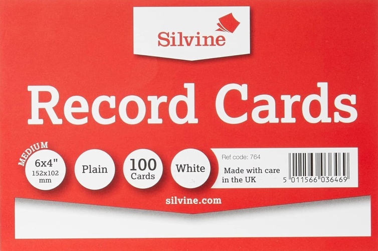 Record Cards, 6 x 4 White Plain 100's