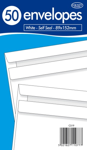 Envelopes, 89 x 152mm, White Self-Seal Envelopes 50's