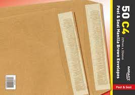 Envelopes, Heavy Duty, C4 (229 x 324mm) Manilla/Brown, Peal & Seal, (Ribbed-110gsm), 50's