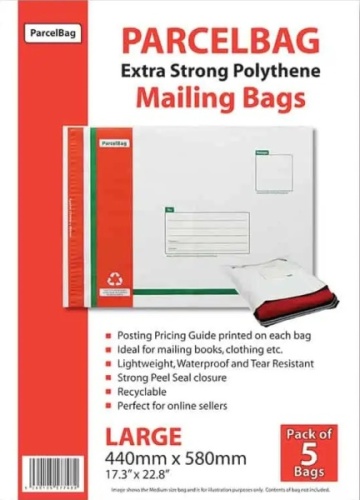 Parcel Bag, 440 x 580mm, Plastic, XXL, 5's, Pack 10