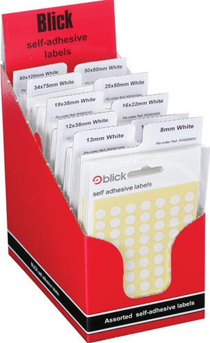 Labels, Self-Adhesive Popular Mix, White, Display of 100